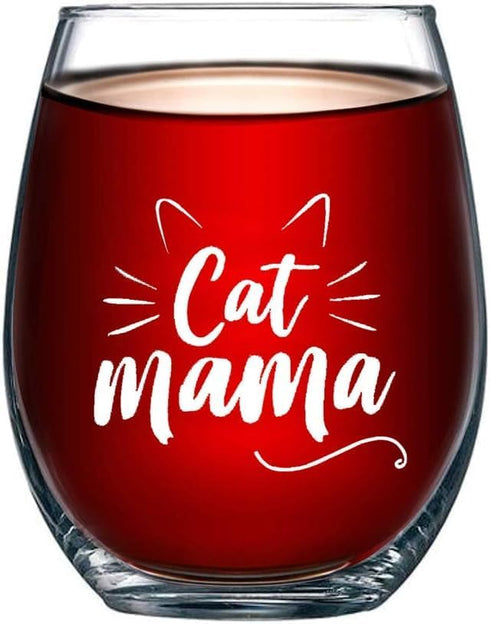Cat Mama Wine Glass, Funny Birthday Gifts for Wife, Mom, New Mom, Cat Lover, from Husband Daughter Son