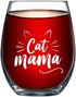 Cat Mama Wine Glass, Funny Birthday Gifts for Wife, Mom, New Mom, Cat Lover, from Husband Daughter Son