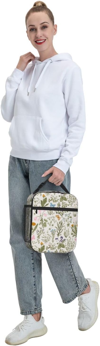 Pretty Wild Floral Insulated Lunch Bag, Reusable Cooler Tote for Girls & Boys, Leakproof Thermal Lunch Box for School