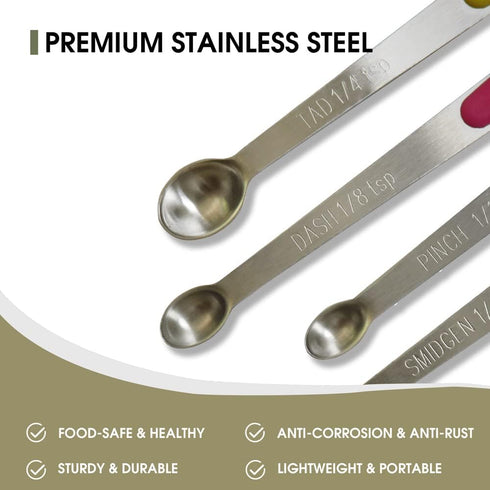 Measuring Spoons Set of 5, Tiny Stainless Steel with Silicone Handle, for Dry or Liquid Ingredients
