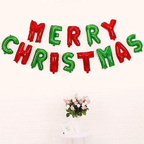 MERRY CHRISTMAS Balloons, Xmas Aluminum Foil Balloons for Christmas Anniversary Party Supplies, 16 Inch - Red & Green