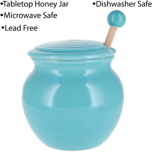 Cottage Creek Honey Jar Keeper, Porcelain Honey Pot with Lid and Wooden Dipper, Honey Storage Container