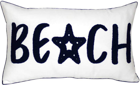 Nautical Style Embroidered Beach Throw Pillow Cover, White, 20" x 12"