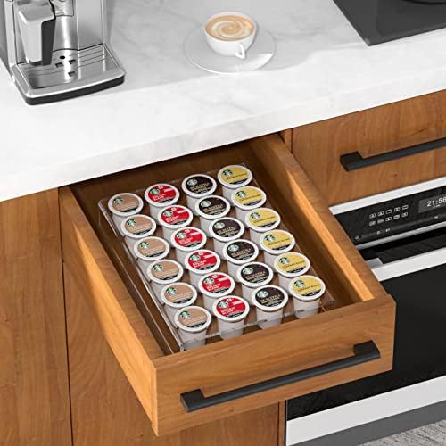 AITEE Acrylic K Cup Drawer Organizer, Clear K Cup Organizer Tray for Drawer or Countertop Storage, Holds 24 Coffee