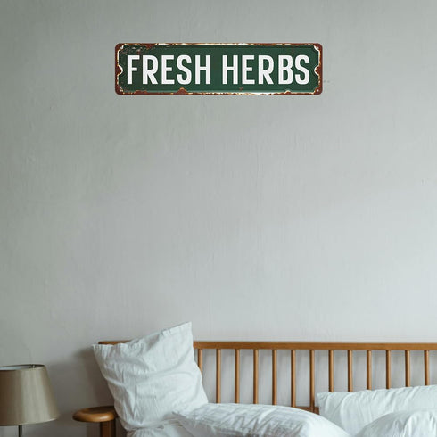 HENOVAL 16x4 Inches Fresh Herbs Sign Herb Garden Signs Vintage Tin Metal Signs For Home Kitchen Garden Farmhouse Wall