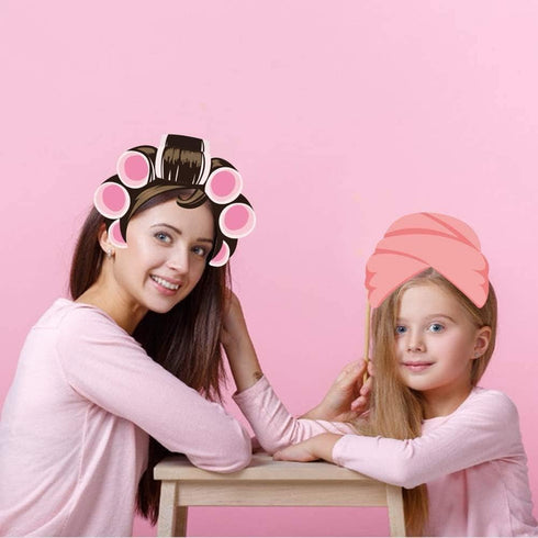 25Pcs Spa Photo Booth Props with Stick - Makeup/Spa Party Decorations for Women, Girls, Birthday Selfie Props