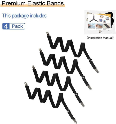4Pcs Adjustable Bed Sheet Straps Clips, Elastic Mattress Sheet Fasteners Holder for Sofa, Couch, Table Cloth