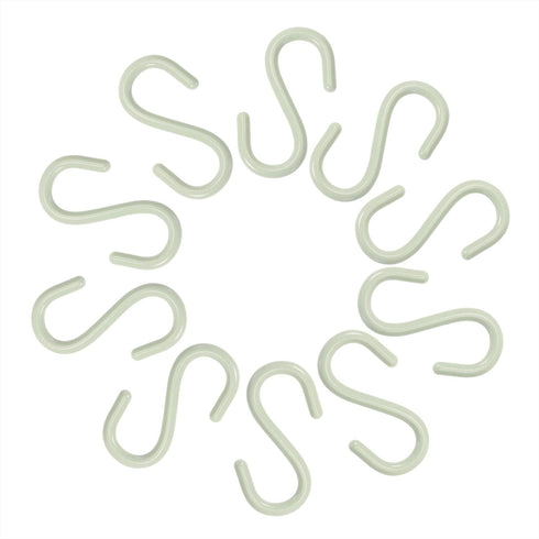 Mini Skater 2.5" S Shape Hooks - 10Pcs Light Green Plastic, Heavy Duty, Rust Resistant for Kitchen, Bathroom, Storage