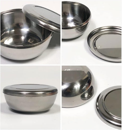 Stainless Steel Korean Kitchen Restaurant Dinner Soup Rice Bowl & Cover - 2 Sets