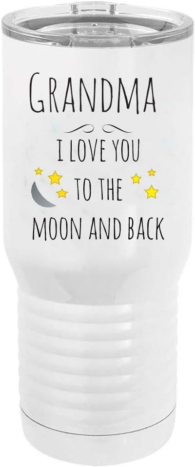 Grandma - I Love You to the Moon and Back 20 Oz Stainless Steel Vacuum Insulated Travel Coffee Mug, White