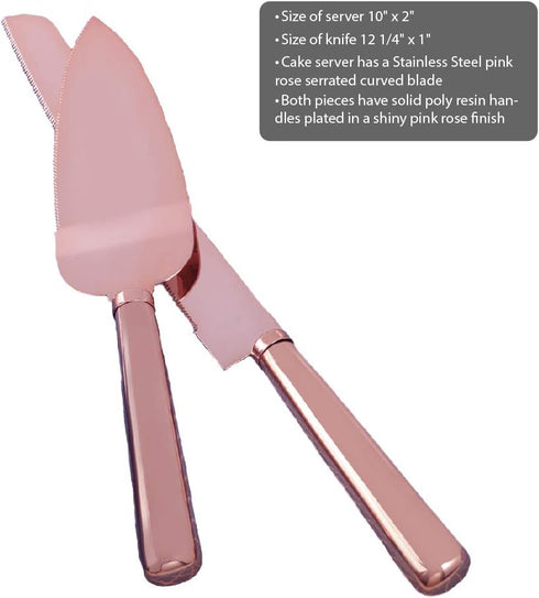 FASHIONCRAFT Fashion Craft PINK gold stainless steel cake knife set, cake server, wedding bridal -shower or baby-shower favor by FASHIONCRAFT