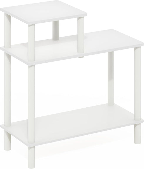 3-Tier Furinno Turn-N-Tube Side Table, Rectangle Sofa End Table with Open Shelf, Toolless Assembly Night Stand, Bedside