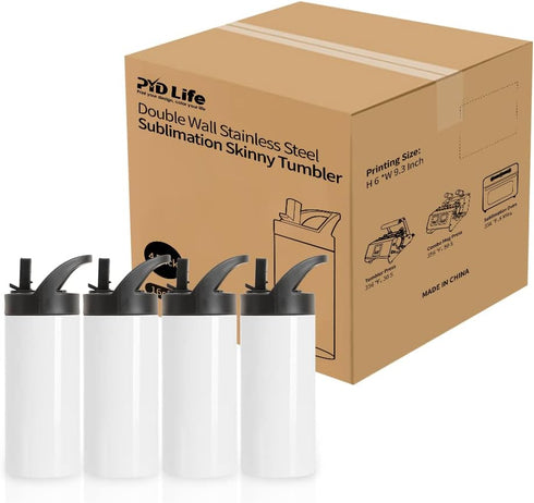 PYD Life 16 OZ Sublimation Sports Kids Water Bottle Blanks, 4 Pack Stainless Steel Vacuum Flask with Sippy Lid