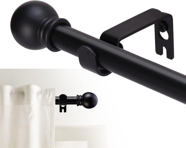 Curtain Rods for Windows 66 to 120 inch, 5/8 inch Decorative Heavy Duty Metal Set, Matte Black