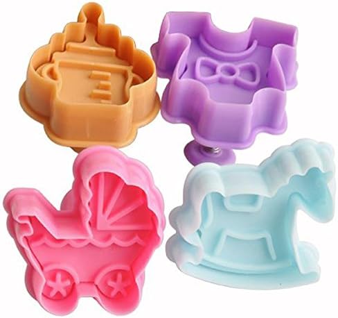 TinkSky Cute 3D Baby Shirt Bottle Pushchair Rocking Horse Shaped Cake Fondant Cookies Molds Set (Random Color)