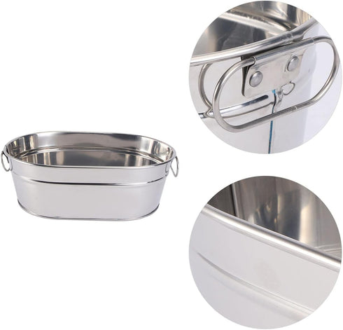 DOITOOL Galvanized Tub Galvanized Metal Tub, Beverage Tub for Parties, Galvanized Drink Tub Ice Bucket Oval Storage Bucket Ice Tub, 8.84x6.01x3.14 inch Galvanized Bucket