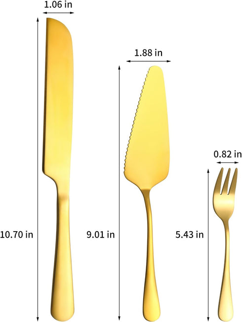 Cake Knife and Server Set with 6 Pcs Cake Forks,Wedding Cake Cutting Set for Birthday Anniversary Parties and Festival(8 PCS, Gold) by Lazycorner