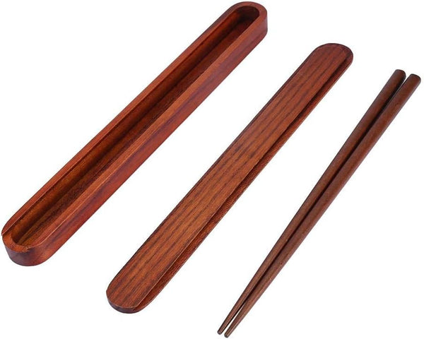 Portable Natural Wooden Chopsticks with Pull Type Case, Reusable Hard One Pair Wooden Dinnerware for Outdoor Travel