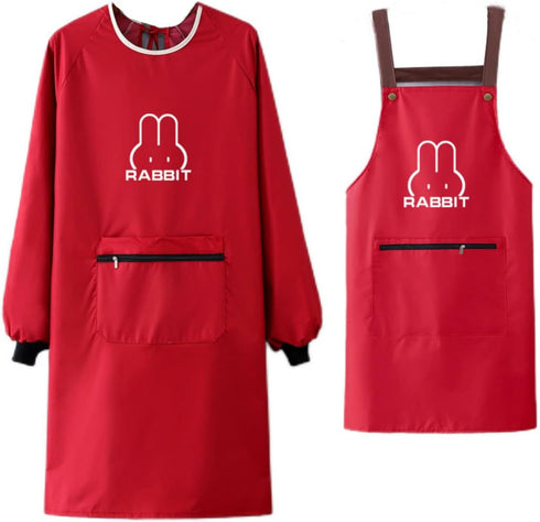 NAN Wind Women Kitchen Apron with Big Pockets, Long Sleeves Waterproof Chef Apron for Cooking