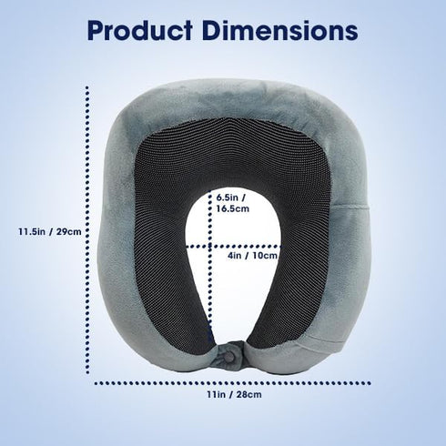 Wolf Essentials 4-Piece Set Memory Foam Neck Pillow Travel Ergonomic Neck Support Pillow with Eye Mask, Earplugs & Mesh