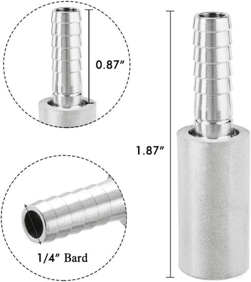 JoyTube Stainless Steel Aeration Stone, 0.5 Micron Diffusion Stone with 1/4" Hose Barb, Pack of 2