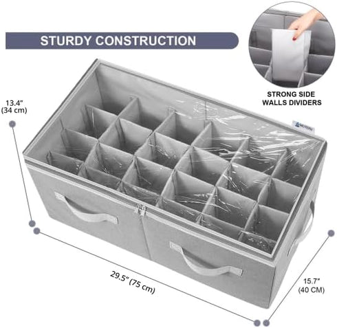 Moteph Shoe Organizer for Closet, Large Grey Shoe Storage with Clear Cover & Adjustable Dividers for 24 Pairs