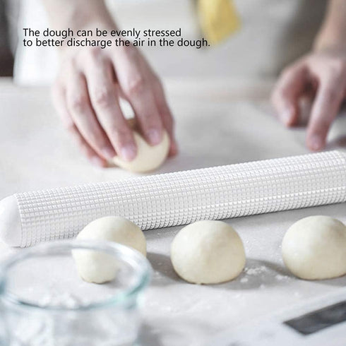 Fdit White Plastic Embossed Design Dough Roller, Non-Stick Exhaust Rolling Pin for Making Pasta, Cookies, Bread