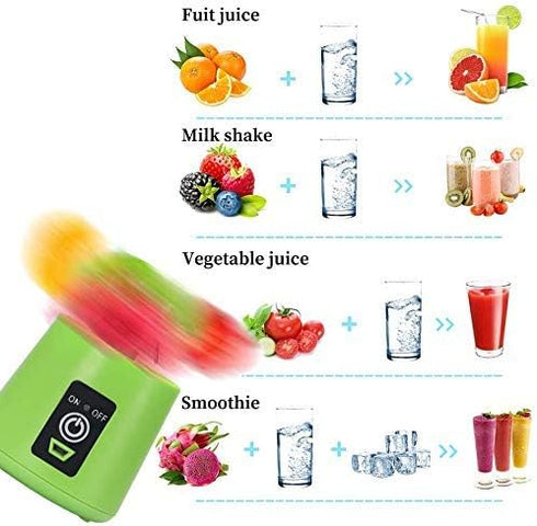 Portable Personal Mixer, USB Rechargeable Mini Blender for Smoothies, Fruit Juice, Milk Shakes, 380ml, Green