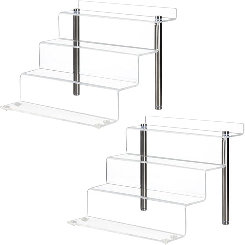 Acrylic Riser Shelf 4 Tier Clear Display Stand for Collectibles, Cupcakes, Perfumes, 9 x 8.3 x 6.8 in (Small, 2 Pack)