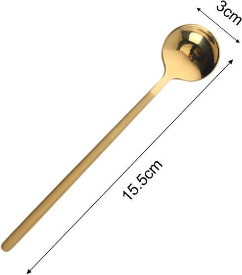 6 Pcs Coffee Spoons Stainless Steel Tea Spoons Round Dessert Spoons Long Handle Spoons for Hot Chocolate Ice Tea Latte Dessert Espresso Golden