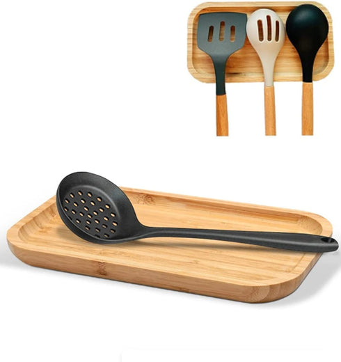 Large Wooden Spoon Rest, 9.7'' Bamboo Spoon Holder for Kitchen Counter Cooking Utensils