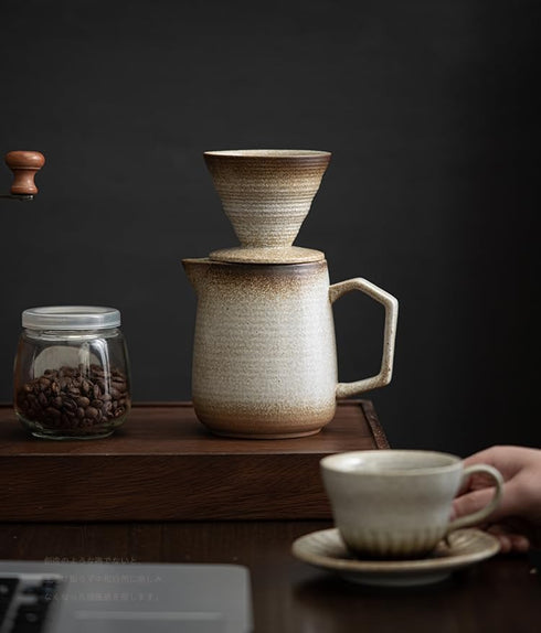 Pour Over Coffee Maker, Ceramic with 100 pcs V60 Paper Filter, 20oz/600ml Dripper in Retro Gold