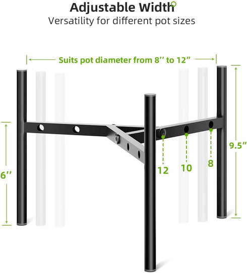8"-12" 9.5" 1 Pack Plant Stand Indoor Adjustable Pot Holders, Metal Plant Stand Outdoor, Anti-Rust Black Metal Plant