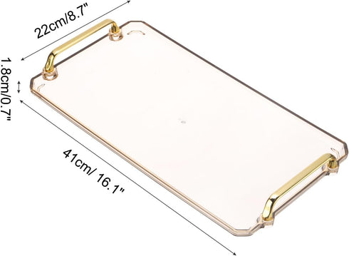 16.1 8.7 Inches Countertop, PATIKIL x Plastic Serving Tray with Golden Handles, Reusable Tray Rectangular Party