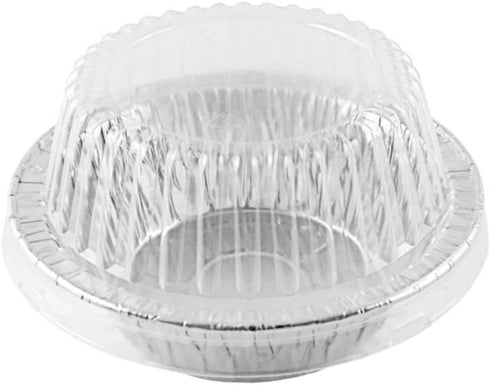 PACTOGO Disposable Aluminum 5 3/4" Meat Pot Pie Extra Deep Pan with Clear Dome Lid, Pack of 6