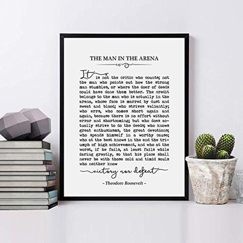 The Man in the Arena Book Quote, Inspirational Art, Graduation Gift, Typography Wall Art, 8x10 Inch Unframed