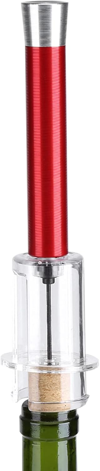Air Pump Cork Remover, Pneumatic Corkscrew, Easy Air Pump Pressure Red Wine Bottle Opener, Black (Red)