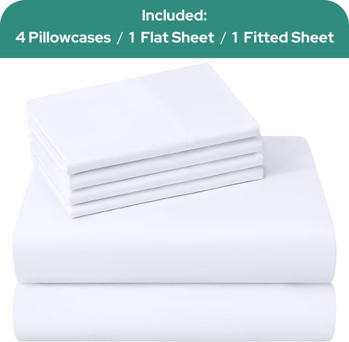 HOMEIDEAS Queen Size Bed Sheets - 6 Piece Set (White) Extra Soft Brushed Microfiber Bedding