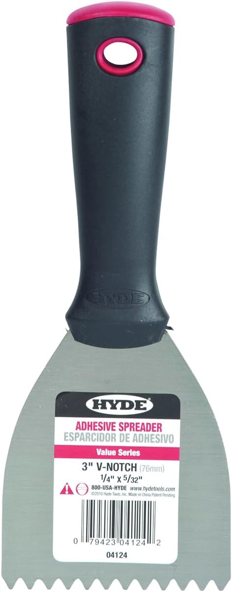 Hyde 3" Adhesive Spreader (1/4"x5/32" V-notch), High Carbon Steel Material