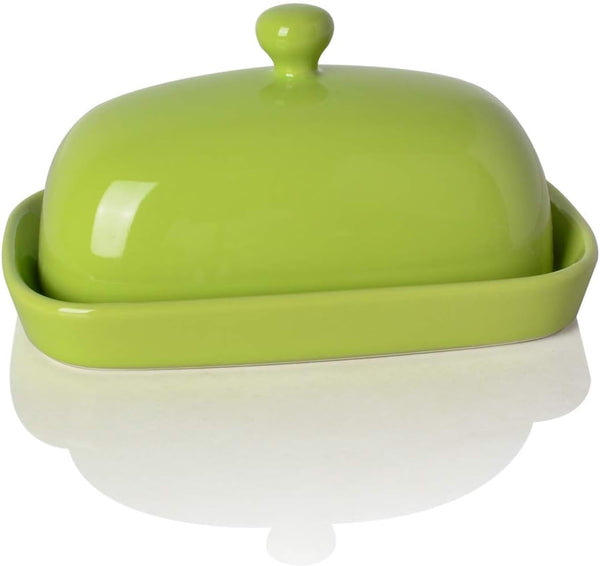 Sweejar Ceramic Butter Dish with Lid, Porcelain Butter Keeper for East/West Coast Butter, 7.1*3.7 inches
