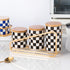 Countertop Set, 3Pcs Countertop Kitchen Ceramic Checkered Canisters Grid Pattern Kitchen Jars with Layered Shelves