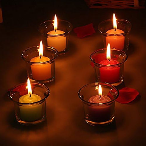 Clear Chunky Glass Lip Votive Candle Holders - Tealight Votive Cups for Wedding Proposal, Spa, Aromatherapy, Meditation