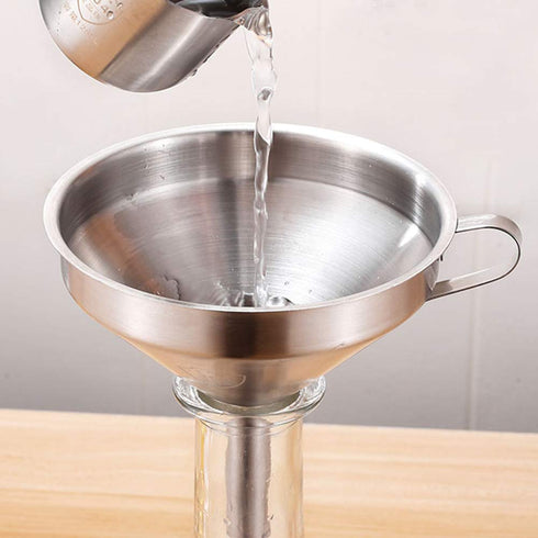 Stainless Steel Funnel with Fine Mesh Strainer, 5-Inch Metal Hopper with Handle, 300 Mesh Cooking Oil Filter Set