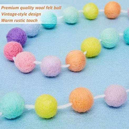 WILLBOND 3 Pieces Wool Felt Rainbow Ball Garland, 6.5 ft Long Colorful Pom Pom Garland for Easter, Halloween