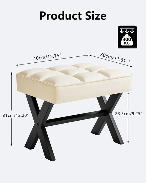 12" WBD012W IBUYKE Small H Footrest Stool, Square PU Foot Stool with Metal X-Leg, Multi-Use as Small Side Table, Step