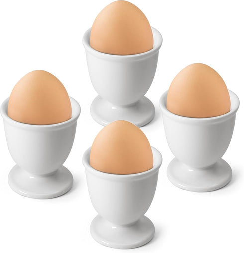 vibedor 4 Pcs Ceramic Egg Stand Holders, Porcelain Egg Holders White Egg Cups for Soft Boiled Eggs in Kitchen