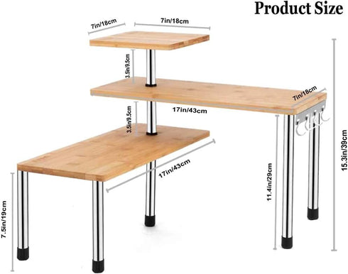 HYNAWIN 3 Tier Corner Shelf Bamboo & Metal Storage Rack, Adjustable Organizer for Kitchen, Bedroom, Office