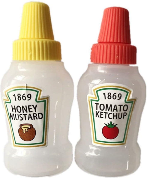 Aliotech 2pcs Mini Ketchup Bottles Condiment Honey Mustard Squeeze Refillable Tomato Ketchup Bottle Plastic Portable