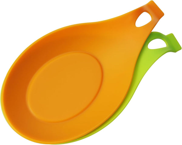 kwmobile Silicone Spoon Rest Set - 2 Pieces Holders for Stove Top Kitchen Counter, Rests for Spoons and Utensils
