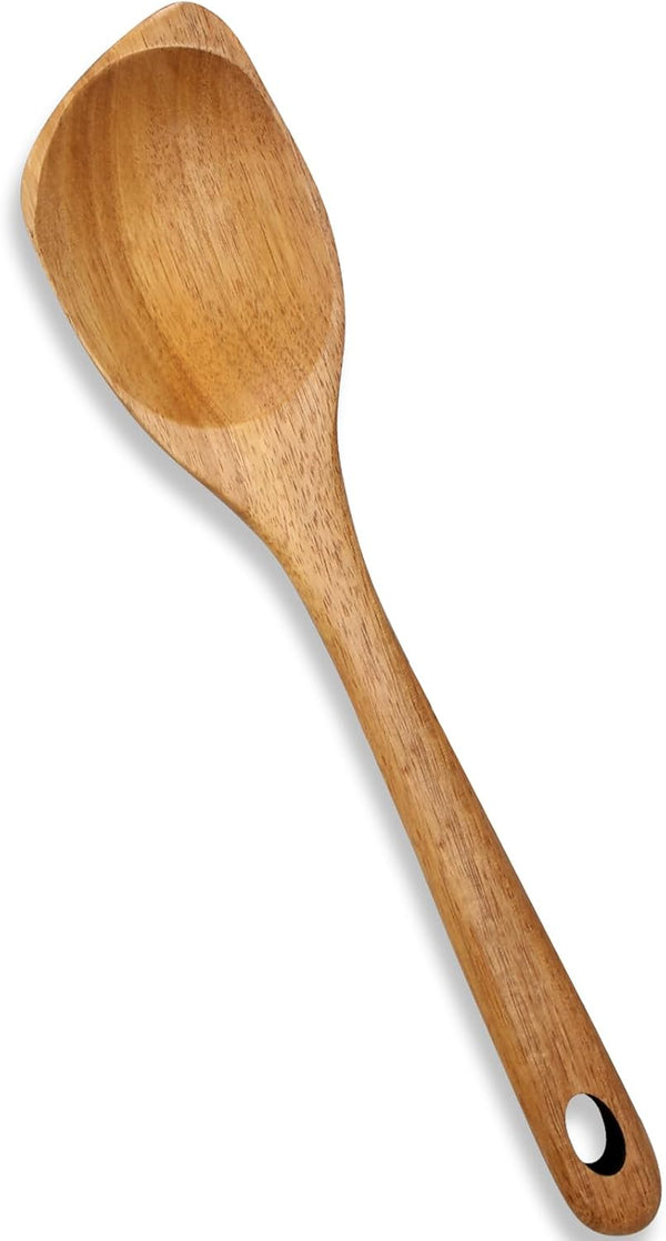 Large Wooden Cooking Spoons, Acacia Spatula for Mixing and Serving, Non-Stick Kitchen Utensils, Long Handle Spoon
